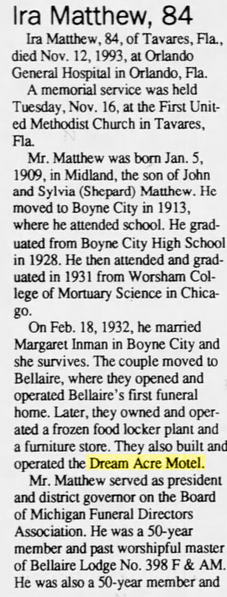 Dream Acre Motel (All Seasons Motel) - 1993 Obituary